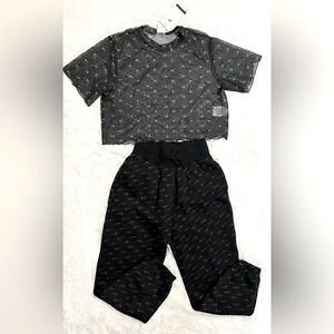 Nike Swoosh Logo Joggers and Mesh Crop Top